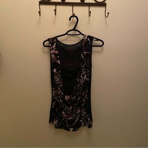 See trough front and back top with flower pattern